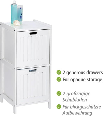 WENKO Regal Oslo 2 Schubladen, Echtholz - Badregal im Landhausstil, Holz, 36 x 76 x 36 cm, Weiss 76