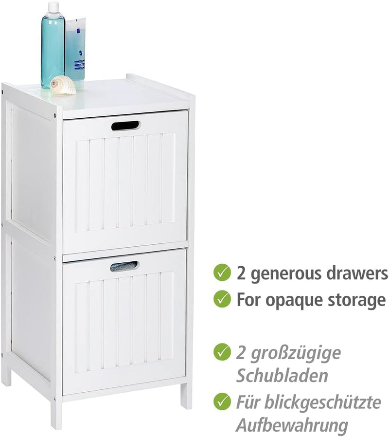 WENKO Regal Oslo 2 Schubladen, Echtholz - Badregal im Landhausstil, Holz, 36 x 76 x 36 cm, Weiss 76