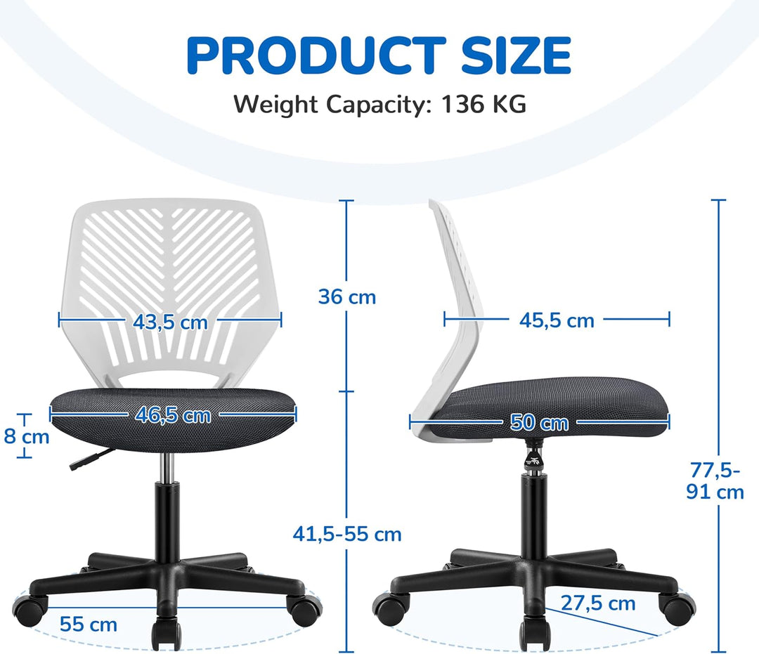 Yaheetech Bürostuhl Ergonomisch Schreibtischstuhl ohne Armlehnen Drehstuhl mit Rücklehne Arbeitsstuh