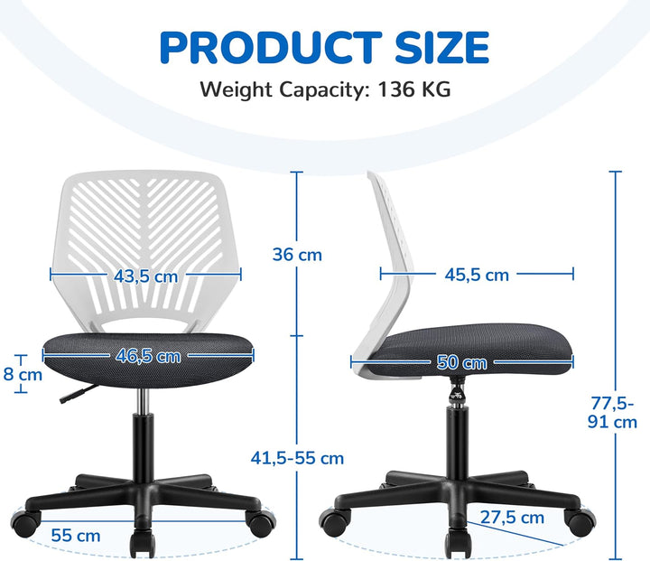 Yaheetech Bürostuhl Ergonomisch Schreibtischstuhl ohne Armlehnen Drehstuhl mit Rücklehne Arbeitsstuh