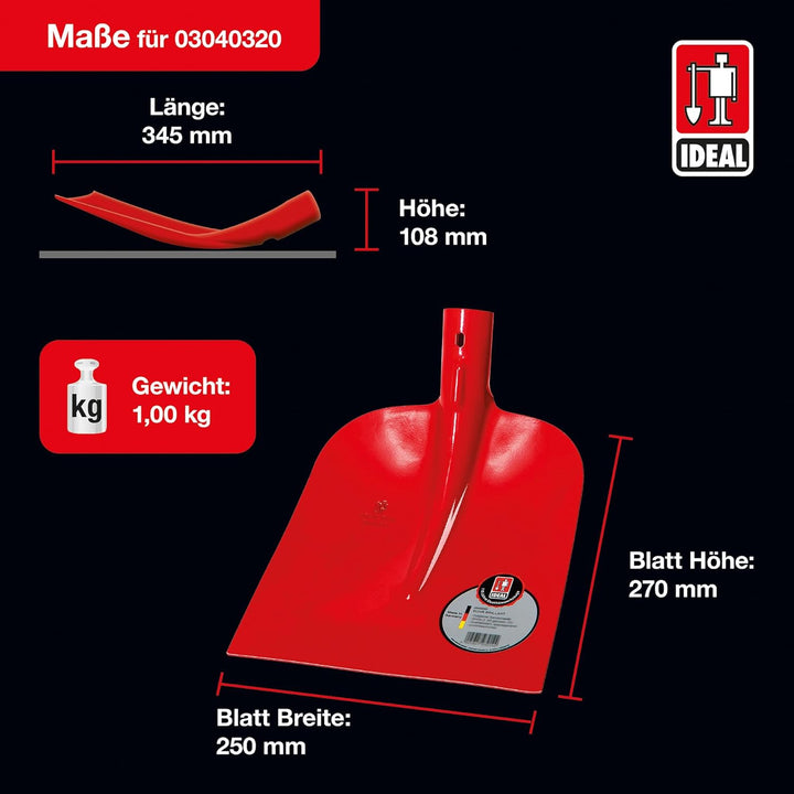 Holsteiner Sandschaufel | ohne Stiel | rotes Schaufelblatt 270×250 mm, gehärtet, pulverbeschichtet,