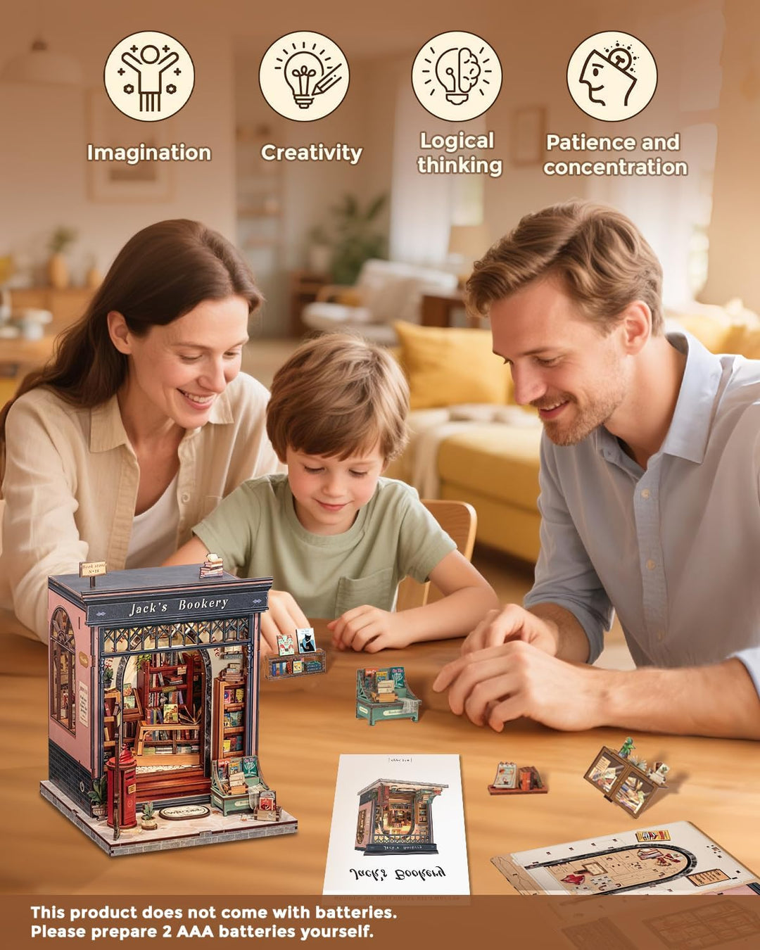 CUTEBEE Book Nook Kit - DIY Miniaturhaus Kit (Bücherregal-Szene), 3D Holzpuzzle Mini Haus Bausatz mi