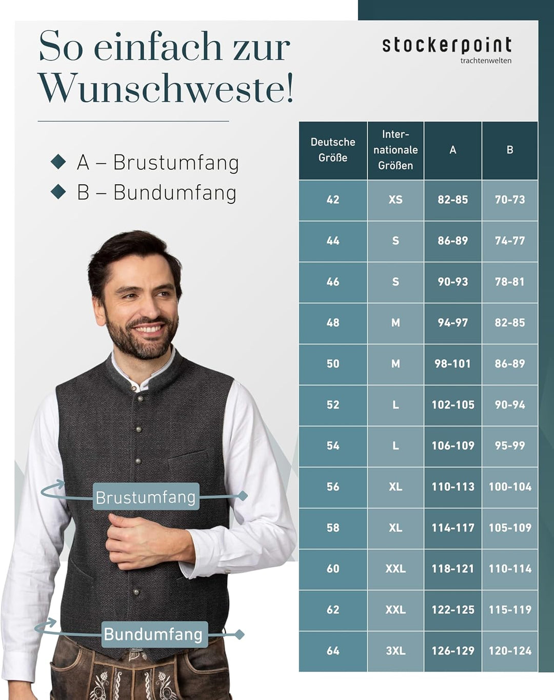 Stockerpoint Herren Weste Pino Trachtenweste 50 Grau, 50 Grau