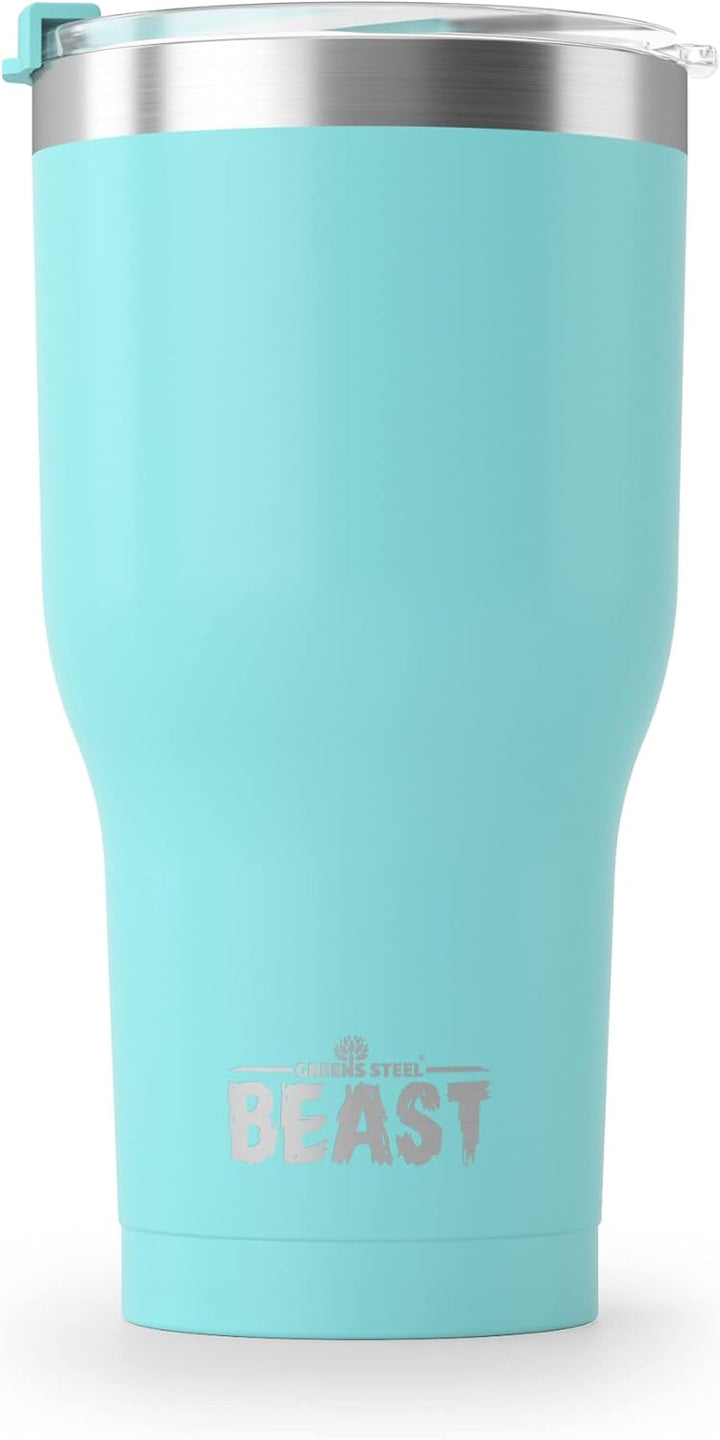 Beast Thermobecher 900 ml - Aquamarinblau I Mehrweg Thermo Kaffeebecher To Go mit 2 Strohhalmen & Re