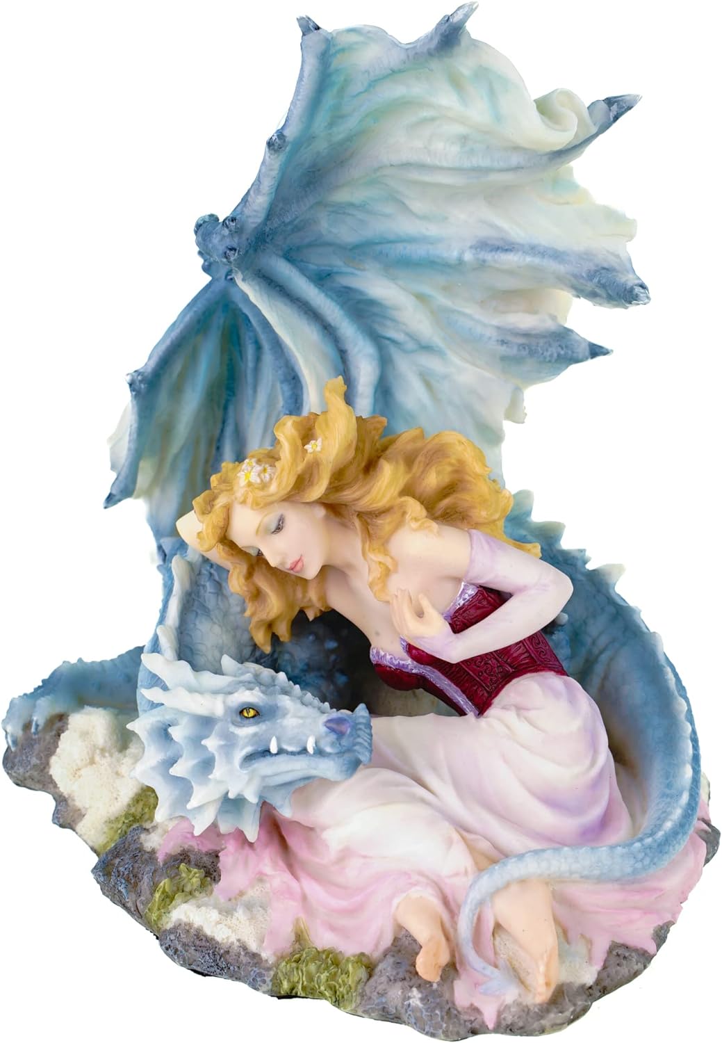 Dekofigur Dragonlove Mädchen mit weissem 19 cm Drachen Figur Frau Drache