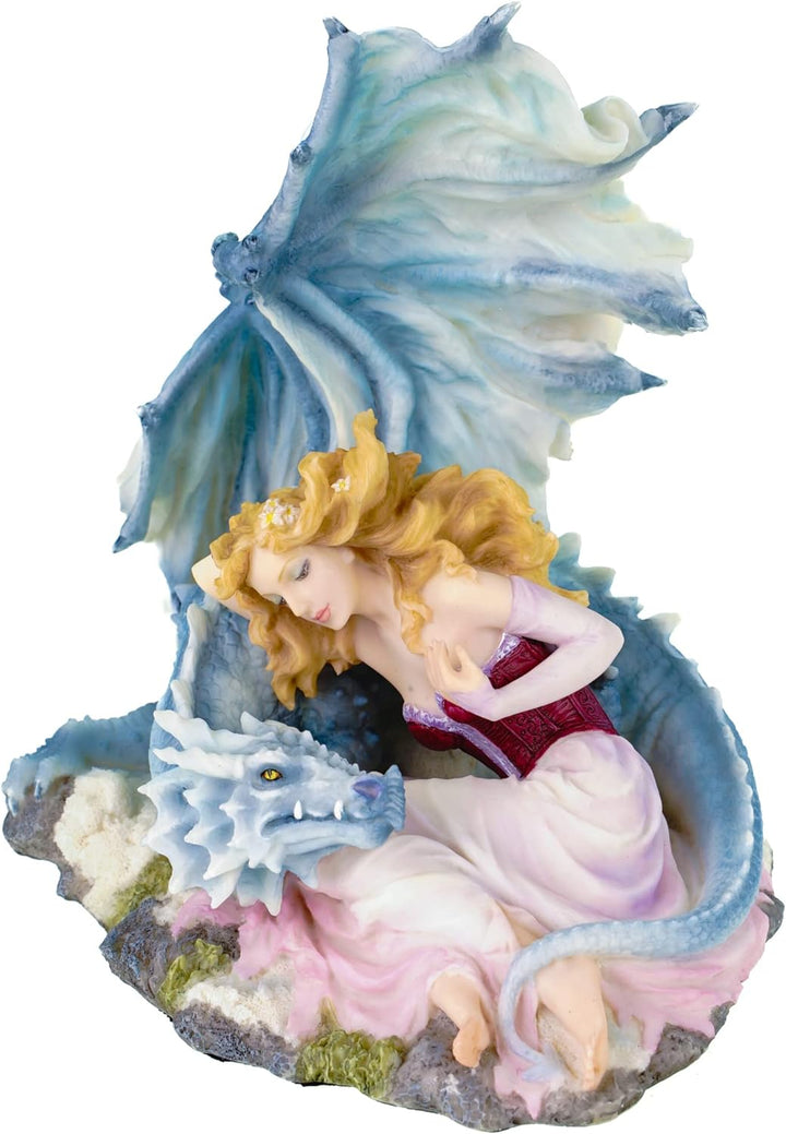 Dekofigur Dragonlove Mädchen mit weissem 19 cm Drachen Figur Frau Drache