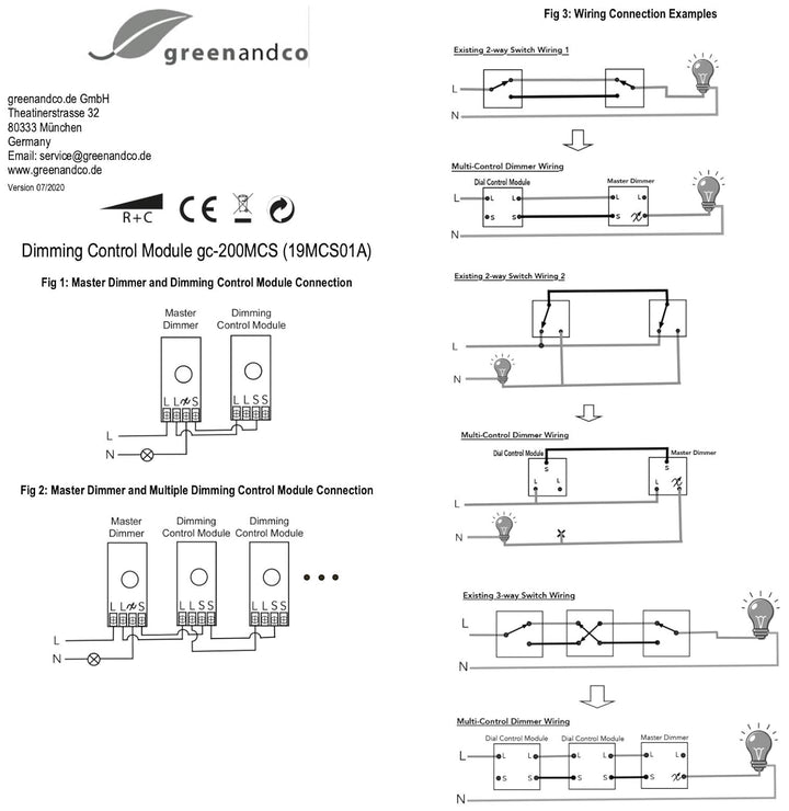 greenandco gc-200MCS zusätzliche Bedieneinheit für digitalen Master Dimmer gc-200MCM, weiss (DIES IS