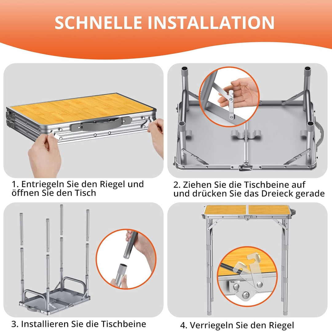 FUNYKICH Campingtisch 58x40cm,tragbarer Aluminium Klapptisch mit 3 Höhenverstellbar(26/48/70cm),Leic