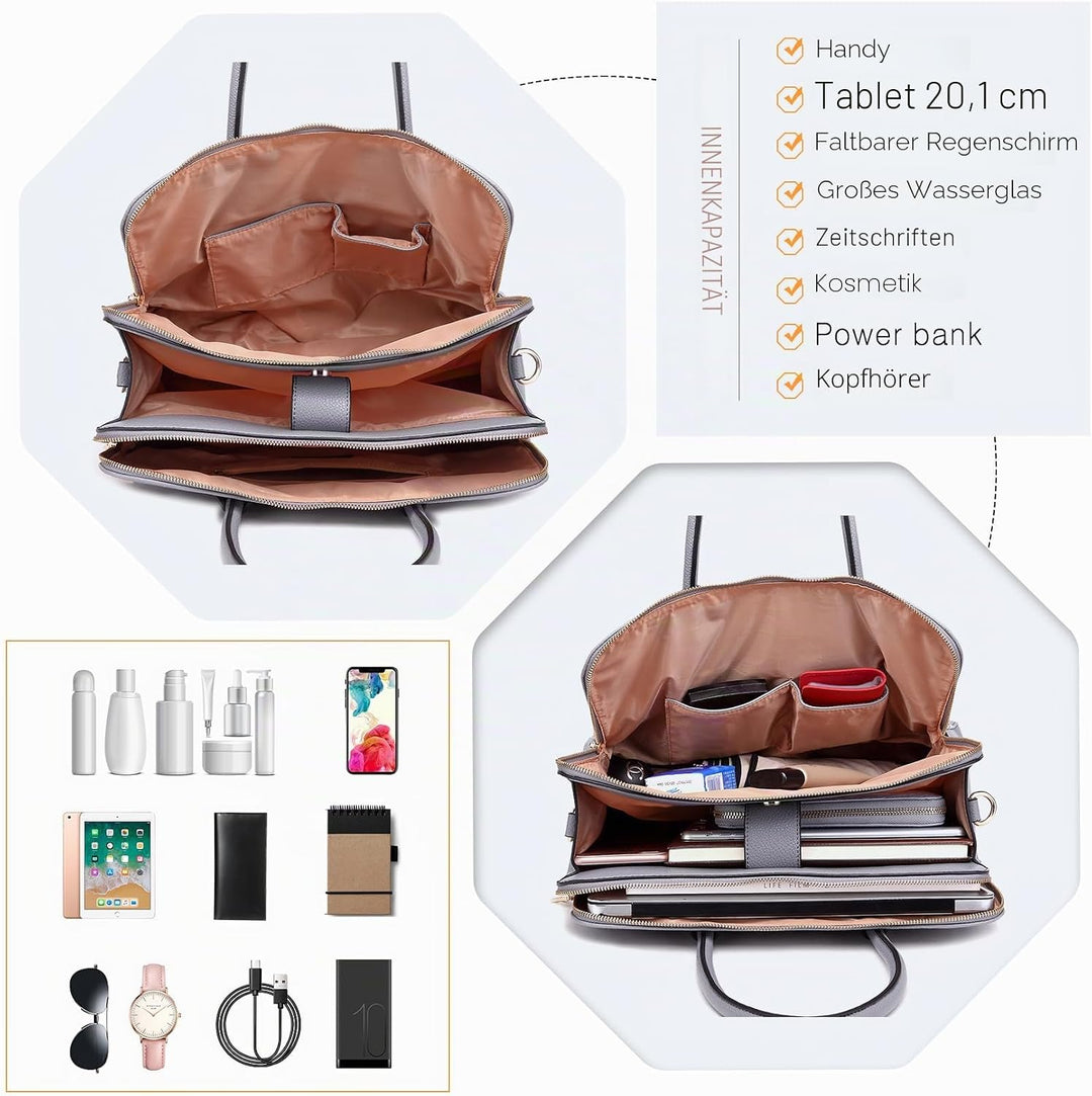 Miss Lulu Aktentasche Handtasche Laptoptasche Arbeitstasche Schultertasche Messenger Bag Retro Elega