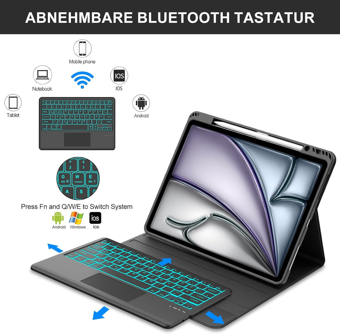 Tastatur für iPad Air 13" M4 2026/M2/M3 (2024/2025) mit Touchpad, Hülle mit Tastatur für iPad Pro 12