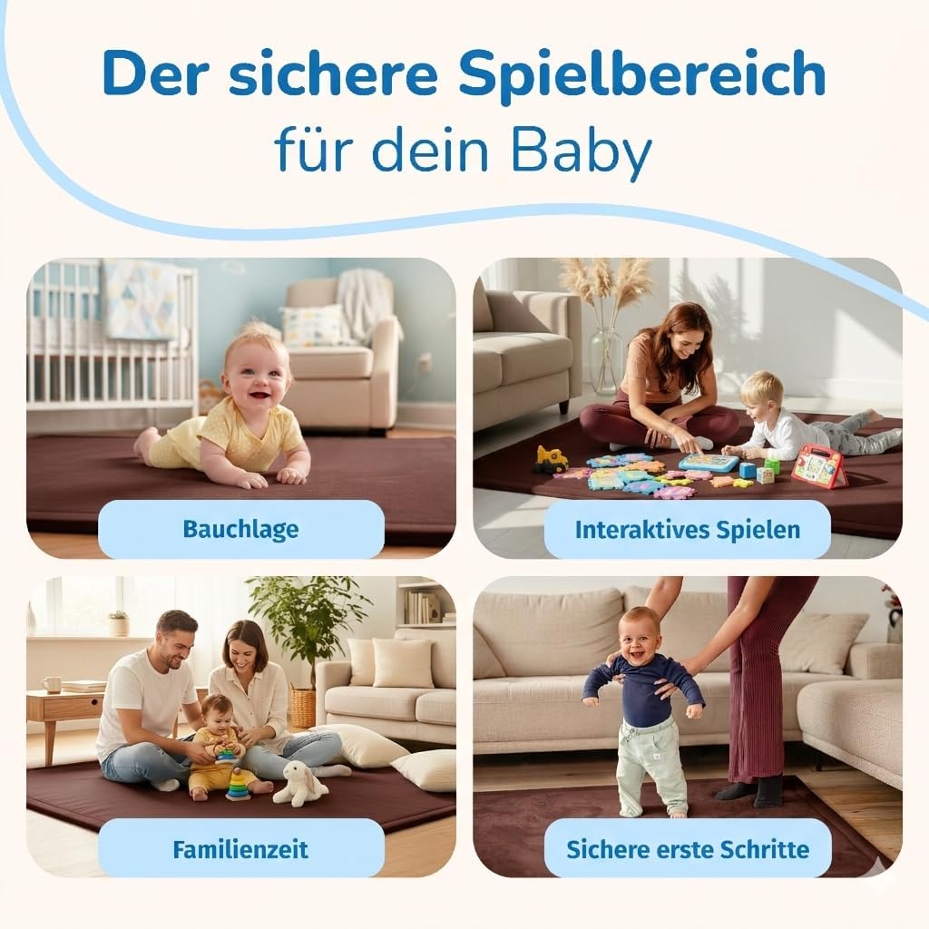 BabybeFun Krabbelmatte Baby - kuschelig weich - 3cm Dicke Spielmatte - schützt vor Stössen - Teppich