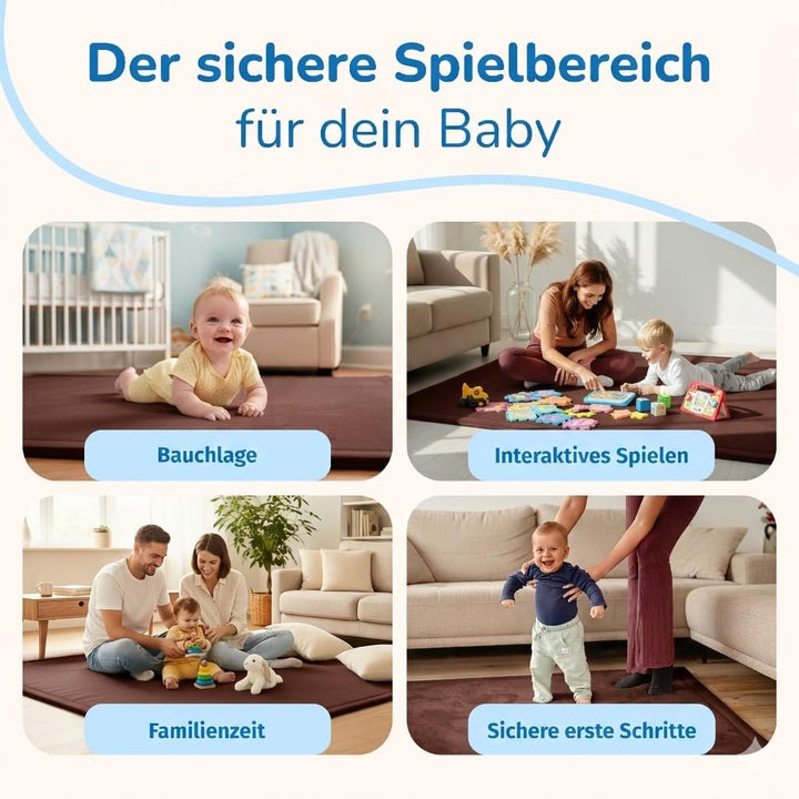 BabybeFun Krabbelmatte Baby - kuschelig weich - 3cm Dicke Spielmatte - schützt vor Stössen - Teppich