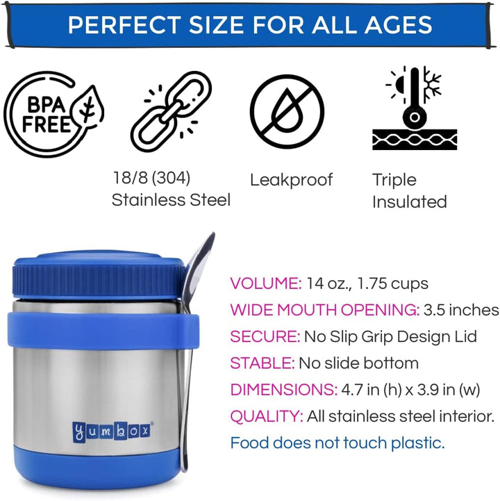 Yumbox Zuppa Thermobehälter Set, 420ml inkl. Edelstahl Löffel - für warmes Essen To Go Blau, Blu