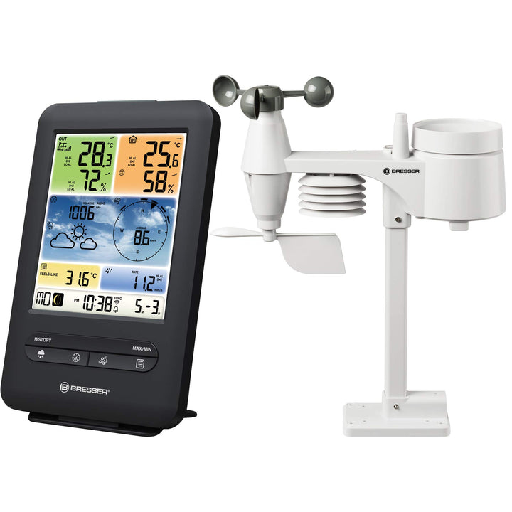 Bresser Wetterstation Funk mit Aussensensor WLAN Farb-Wetter Center 5-in-1 mit Aussensensor für Temp