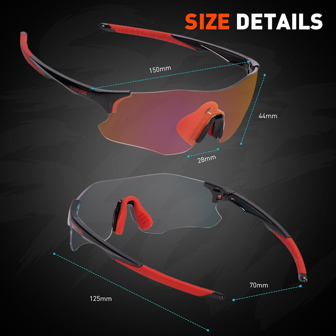 KAPVOE Fahrradbrille Selbsttönend Herren Damen 26g Ultraleicht Schnelle Brille MTB Radfahren Radbril