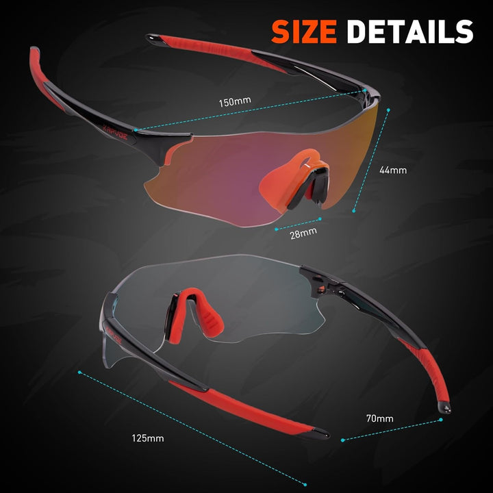 KAPVOE Fahrradbrille Selbsttönend Herren Damen 26g Ultraleicht Schnelle Brille MTB Radfahren Radbril