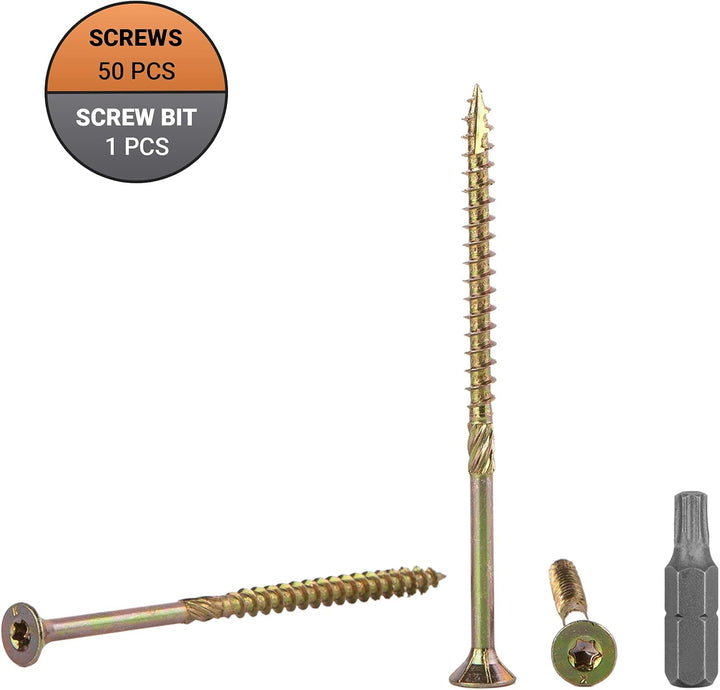 50 Stück Holzschrauben Stahl gelb verzinkt Kopf Torx Typ 17 Senkkopf Spanplattenschrauben 5,0 x 90 m