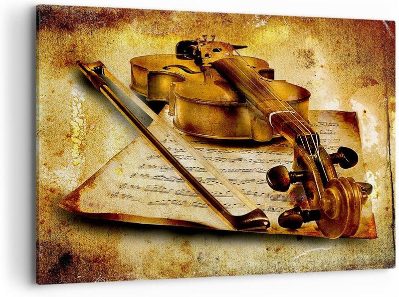 Bilder auf Leinwand 100x70cm Leinwandbild Violine Instrument Notizen Gross Wanddeko Bild Schlafzimme