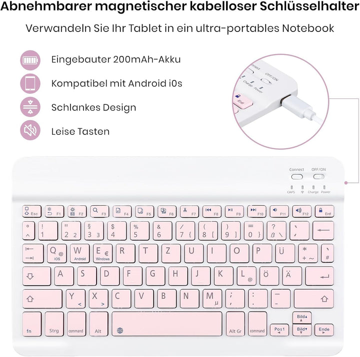 Tastatur hülle für Xiaomi Redmi Pad 2 11" 2025 &amp; Redmi Pad SE (Rosa) | Abnehmbare drahtlose Bluetoot