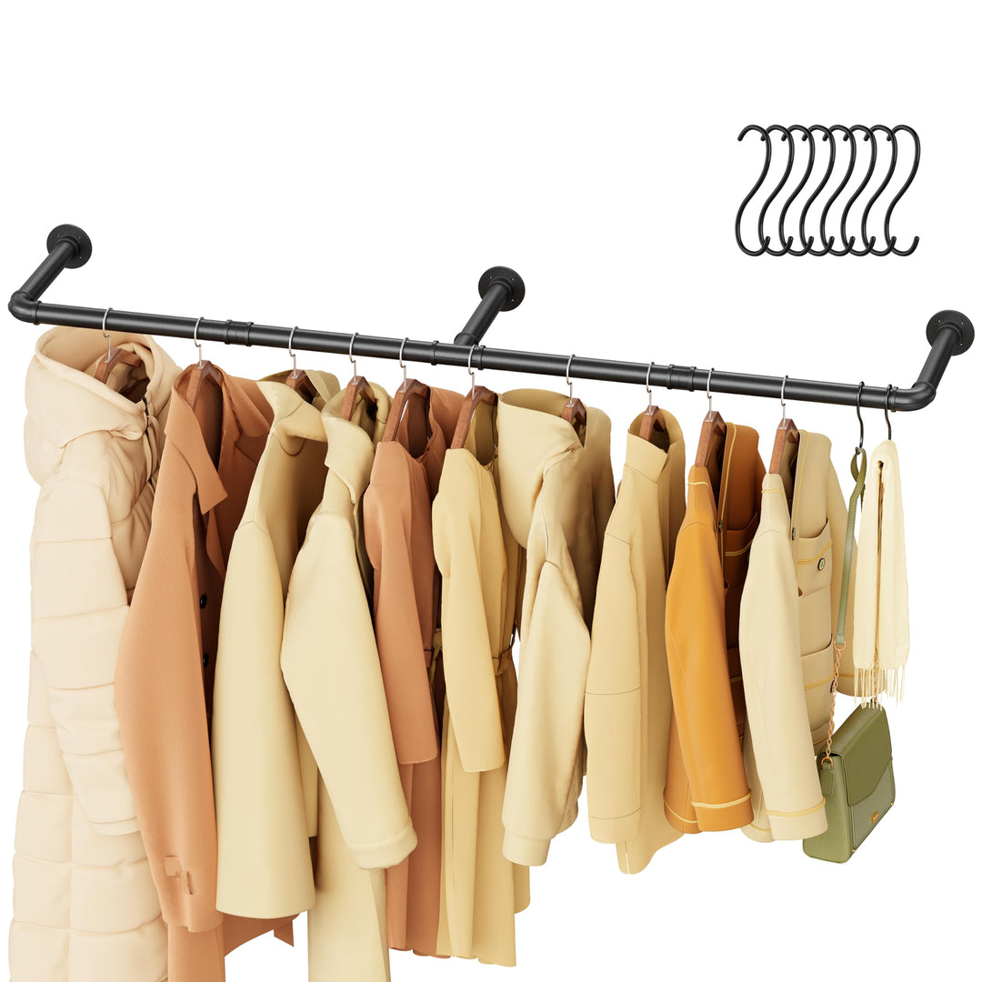 Mavivegue 150 cm Kleiderstange Wand, Industrieller Rohr-Kleiderständer zur Wandmontage, Garderobenst