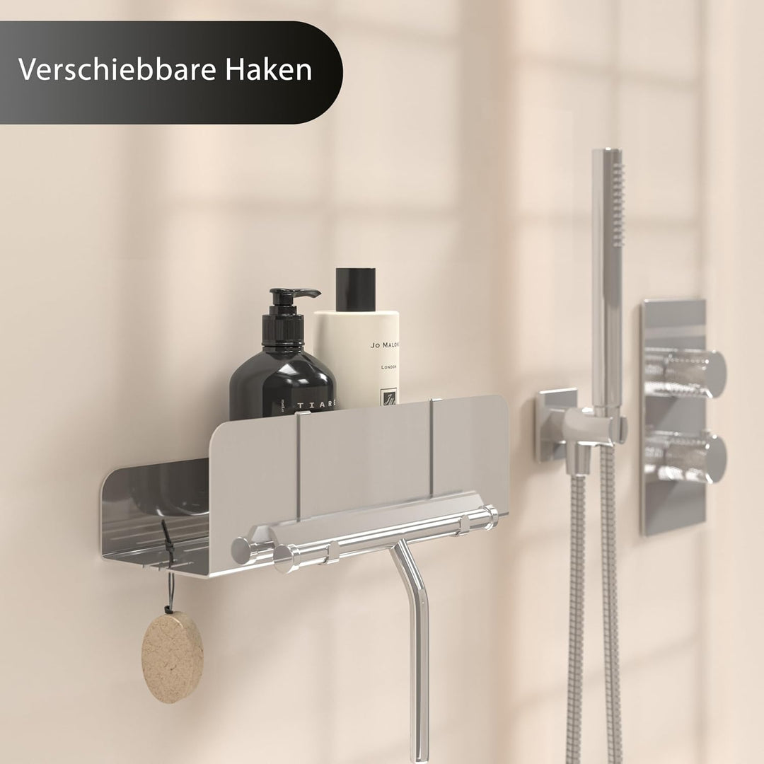 Duschablage ohne Bohren | Edelstahl Duschregal mit Ablaufrillen | Duschkorb zum Kleben | Badregal Se