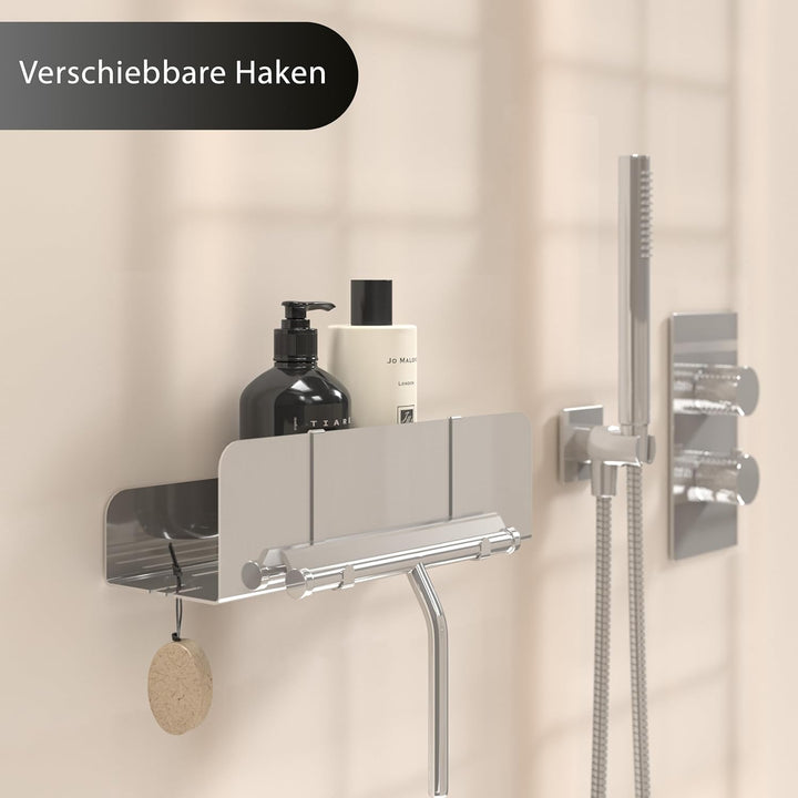Duschablage ohne Bohren | Edelstahl Duschregal mit Ablaufrillen | Duschkorb zum Kleben | Badregal Se