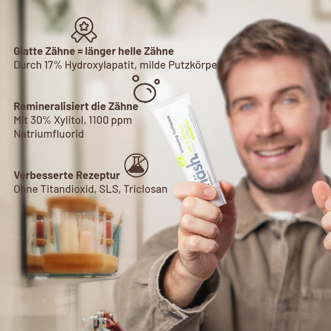 Kokos-Salz: Whitening Zahnpasta | Tägliche Pflege für weisse Zähne | 17% Hydroxylapatit | 30% Xylito