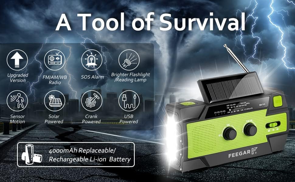 Notfall Solar Radio Feegar Oze 2 Pro Handkurbel Radio für Notsituationen, Wetterradio AM/FM tragbare