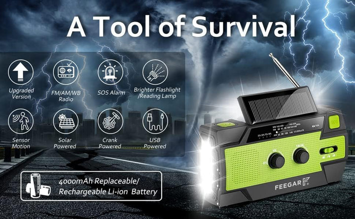Notfall Solar Radio Feegar Oze 2 Pro Handkurbel Radio für Notsituationen, Wetterradio AM/FM tragbare