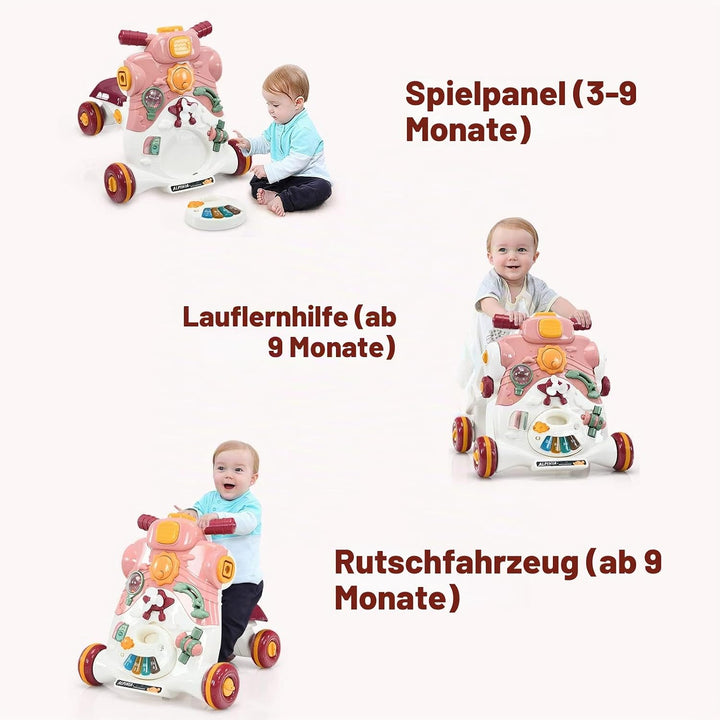 LIFEZEAL 3 in 1 Lauflernwagen, Baby Lauflernhilfe mit Spielbrett, Baby Walker mit Musik- &amp; Spielfunk