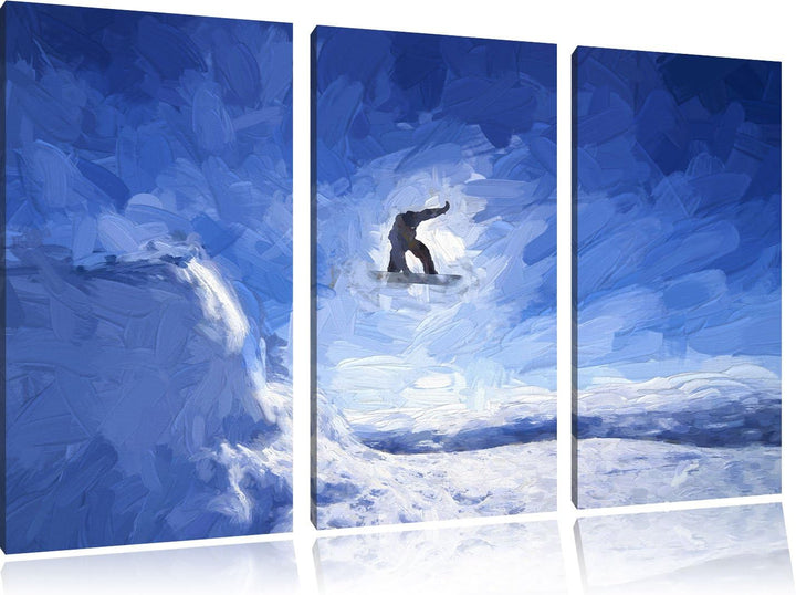 Pixxprint Snowboard Sprung, Extremsport Pinsel Effekt 3-Teiler Leinwandbild 120x80 Bild auf Leinwand