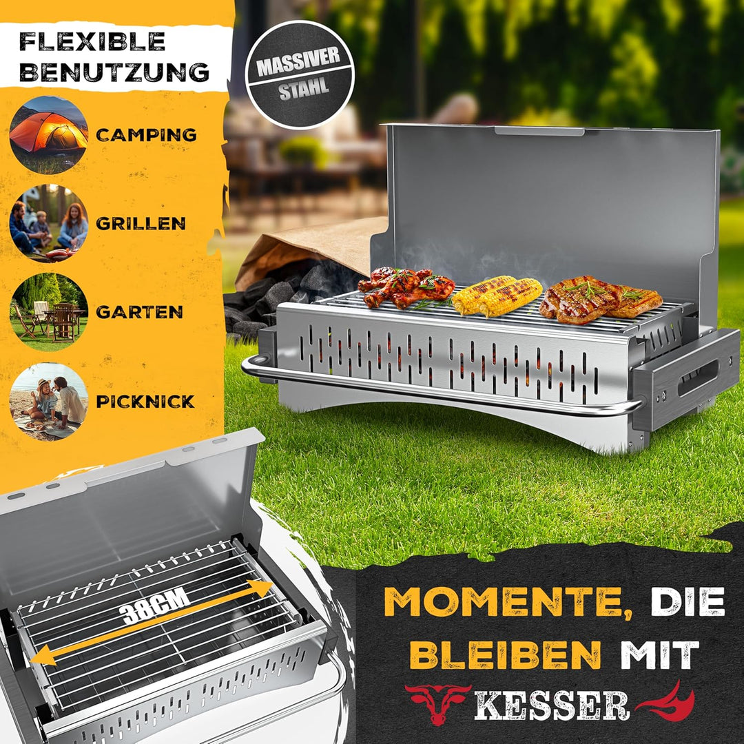 KESSER® Klappgrill tragbarer Camping Grill | Holzkohlegrill aus pulverbeschichtetem Stahl inklusive