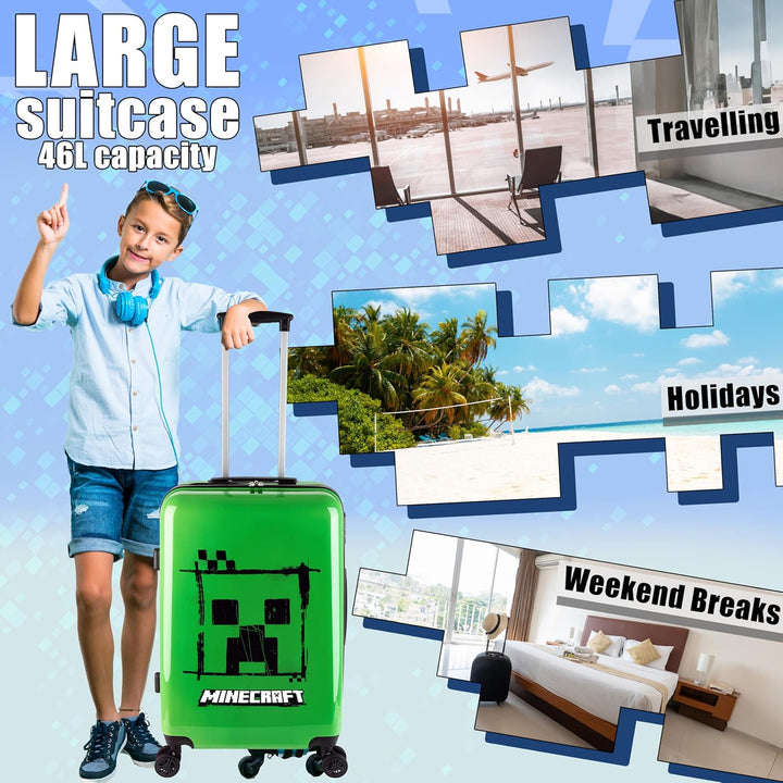 Minecraft Hartschalen Koffer Trolley Kinder Reisekoffer Leicht Reisetrolley 4 Rollen für Mädchen Jun