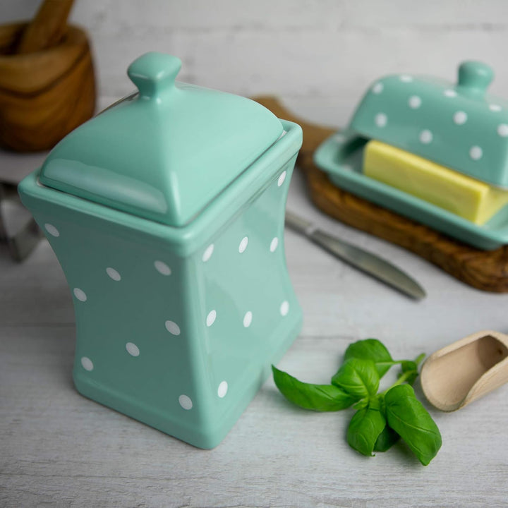 City to Cottage® - Keramik Behälter Küche 900 ml | Türkis und Weiss | Polka Dots | Handgemacht | Beh