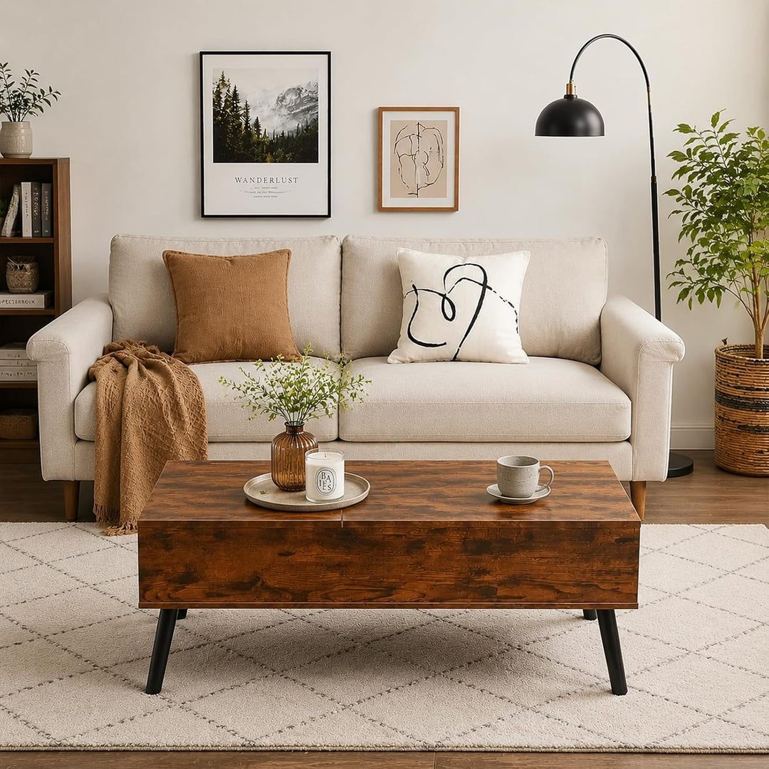 JanflyHome Couchtisch Höhenverstellbar, Couchtisch mit Stauraum, Schiebeplatte, 2 Separates Versteck
