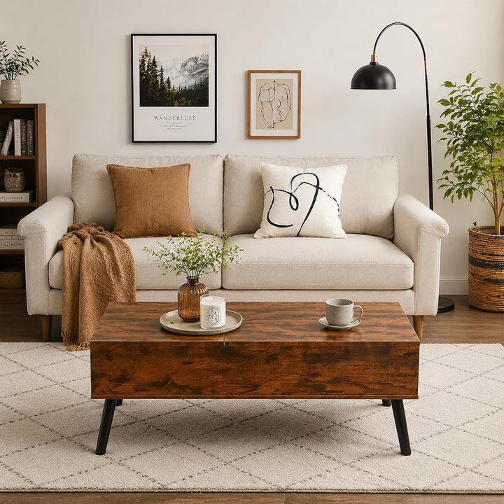 JanflyHome Couchtisch Höhenverstellbar, Couchtisch mit Stauraum, Schiebeplatte, 2 Separates Versteck