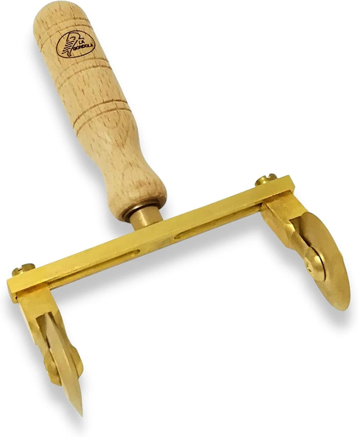 La Gondola Teigrädchen - Einstellbares Rad (2x Glatt) | Nudelwerkzeug | Messing & Naturholz | Sicher