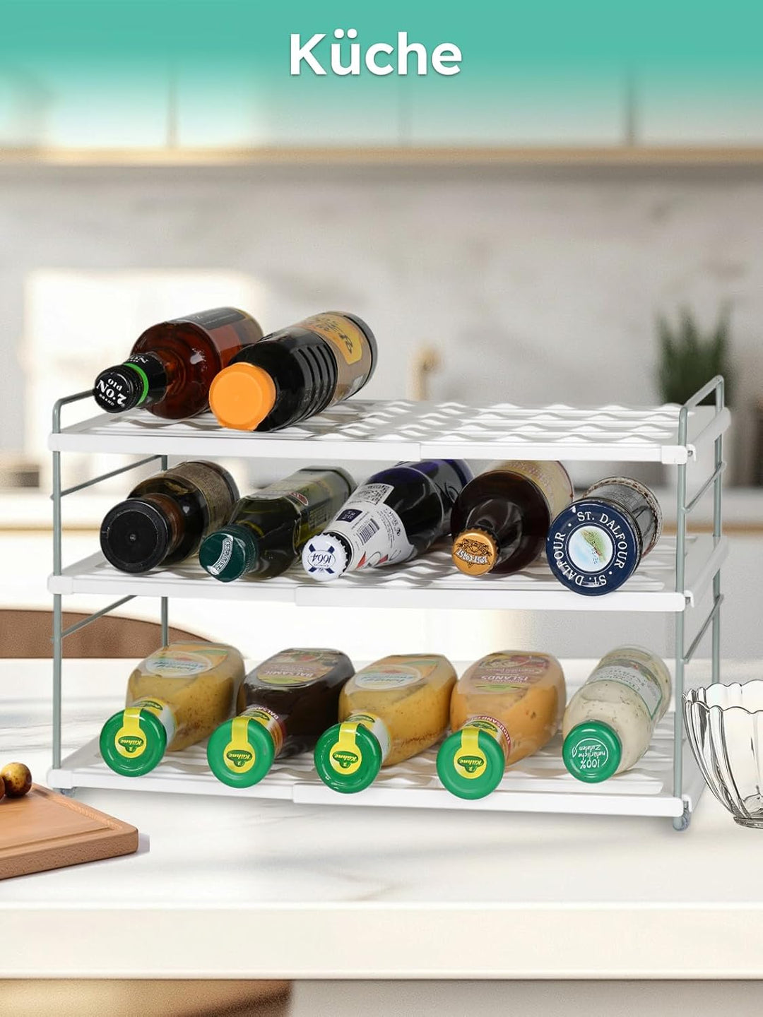 JUPELI Flaschen Organizer verstellbar – Flaschenhalter & Flaschenregal für Wasserflaschen, Thermosfl