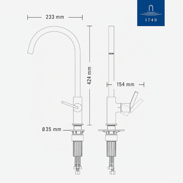 Villeroy &amp; Boch Variaro Küchenarmatur, Niederdruck Armatur Küche, 306 mm Auslaufhöhe, 360° schwenkba
