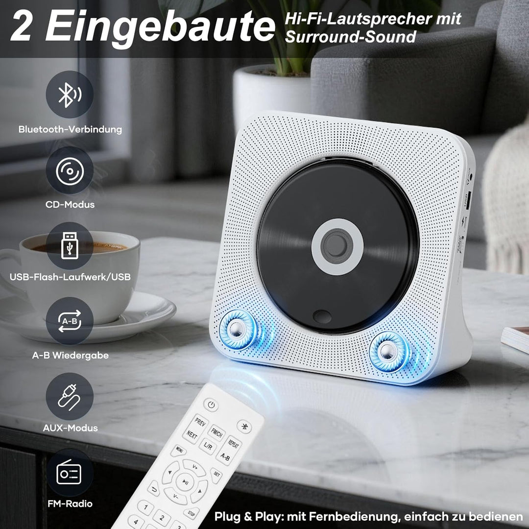CD Player Tragbar Bluetooth 5.0 CD Spieler Tragbarer CD-Player mit Fernbedienung HiFi-Sound Lautspre
