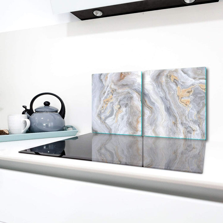 TMK | Herdabdeckplatten Set 2x40x52 cm Ceranfeld Abdeckung Glas Spritzschutz Abdeckplatte Glasplatte