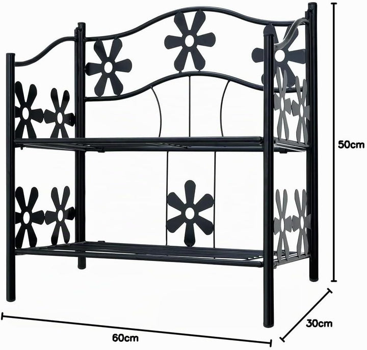 Deuba® Blumenregal Metall Schwarz 2 Etagen Balkon Outdoor Indoor Blumenständer Pflanzenständer Blume