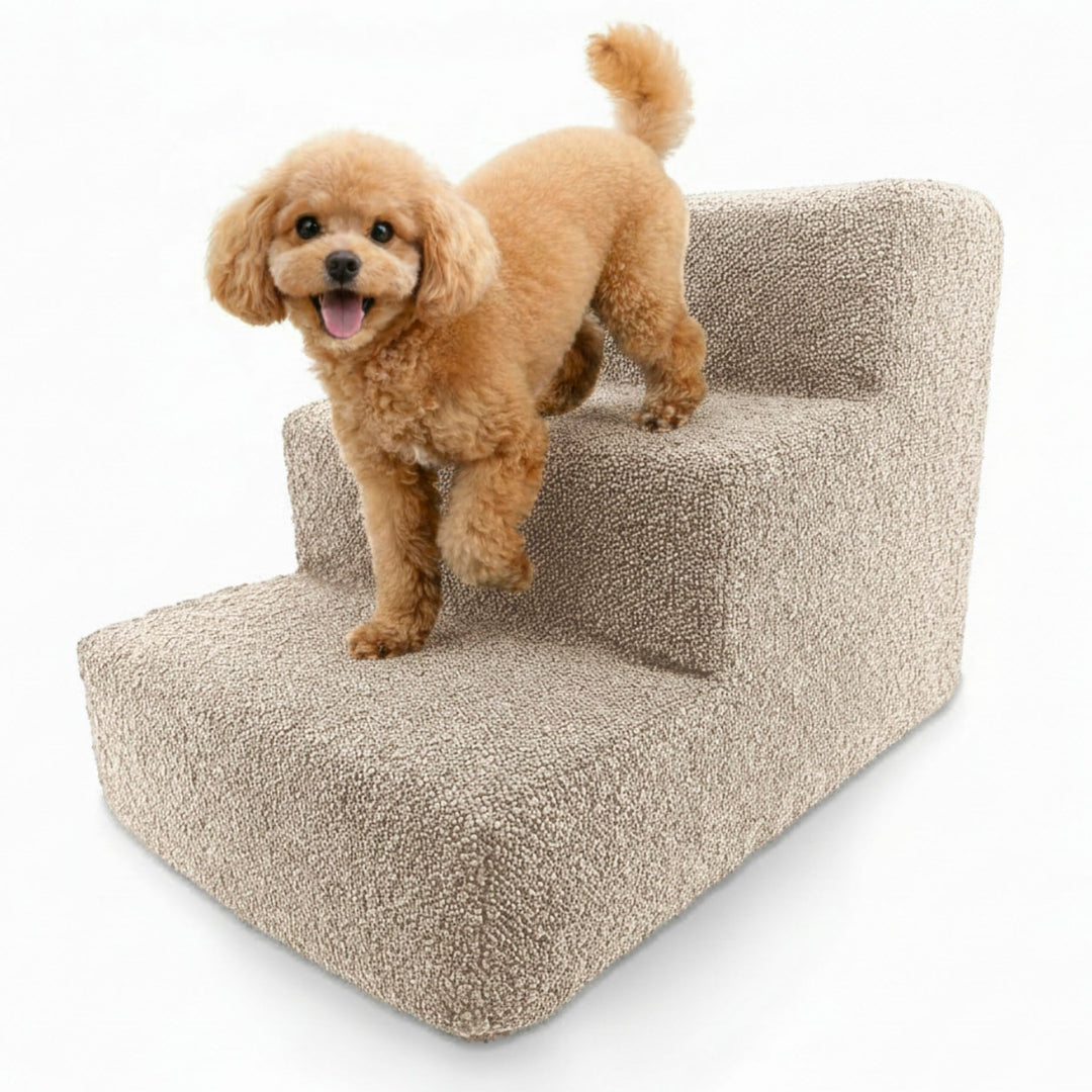 Muralo Hundetreppe 3 Stufen 30 cm, rutschfest, Wasserabweisend - Beige | Haustiertreppe für Kleine H