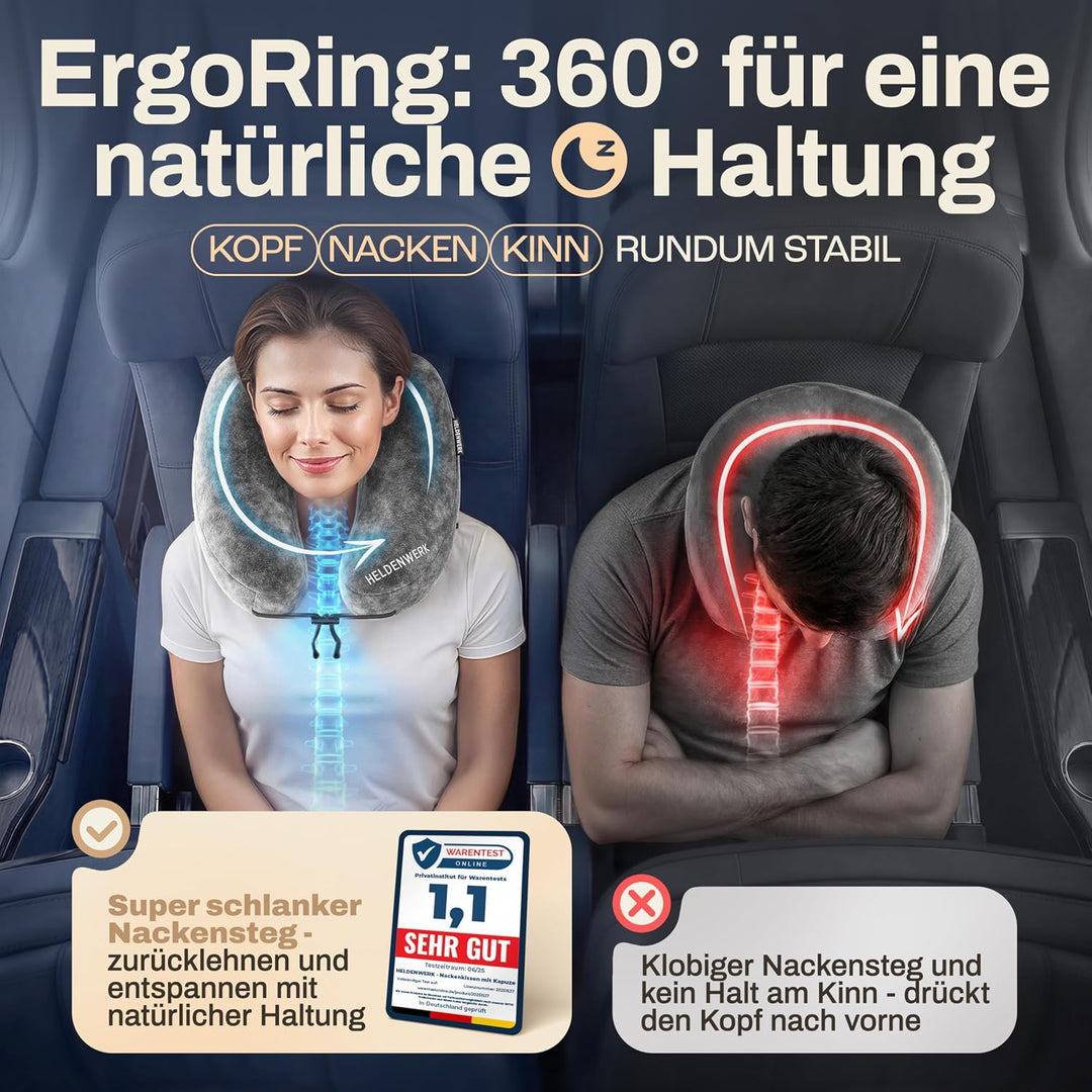 HELDENWERK® Air Nackenkissen Flugzeug Aufblasbar | Reisekissen für 5 Schlafpositionen, schnell aufbl