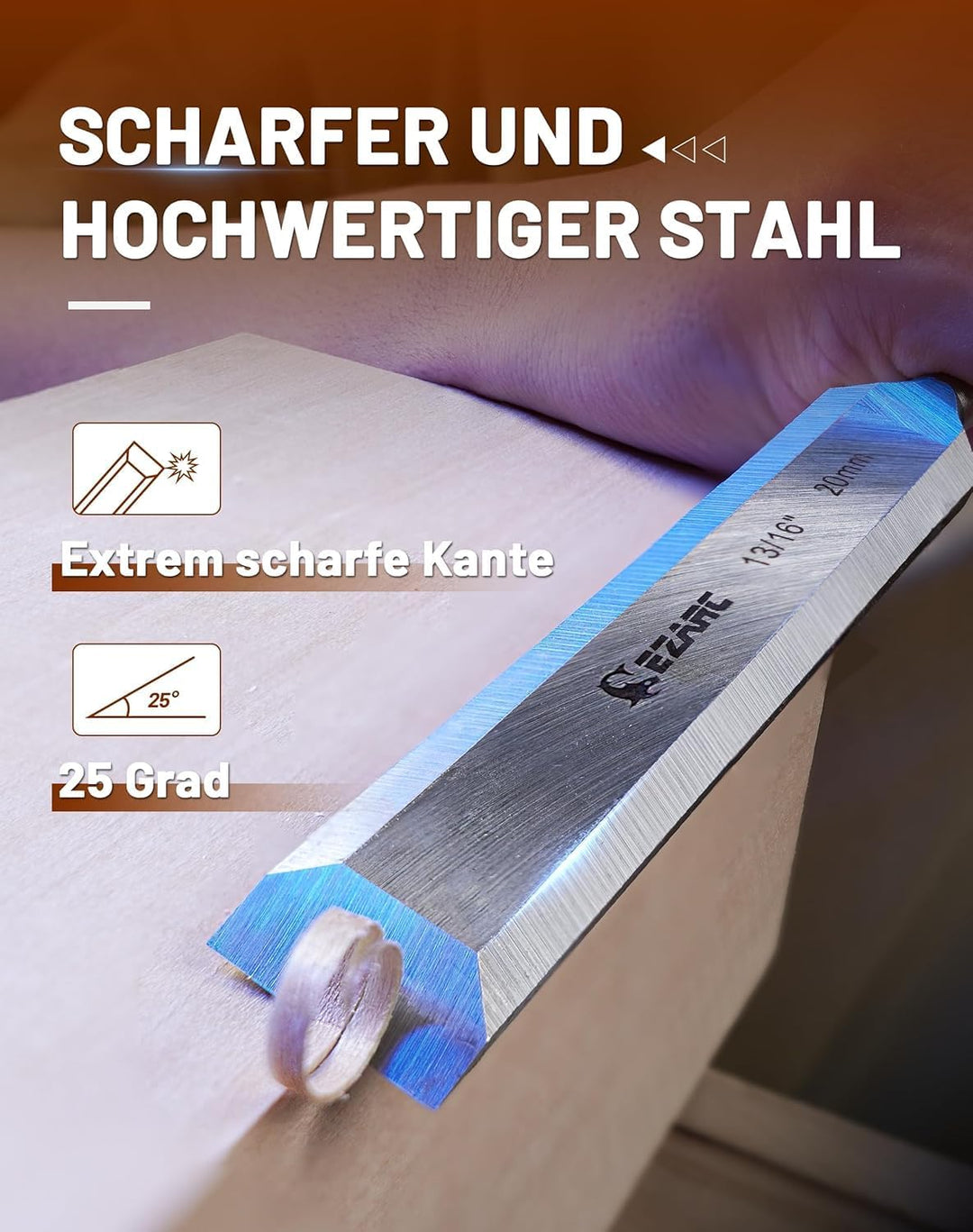 EZARC Stechbeitel Set für Holz, 6-teilig Stemmeisen Set für Holzarbeiten, Stecheisen Satz für Anfäng