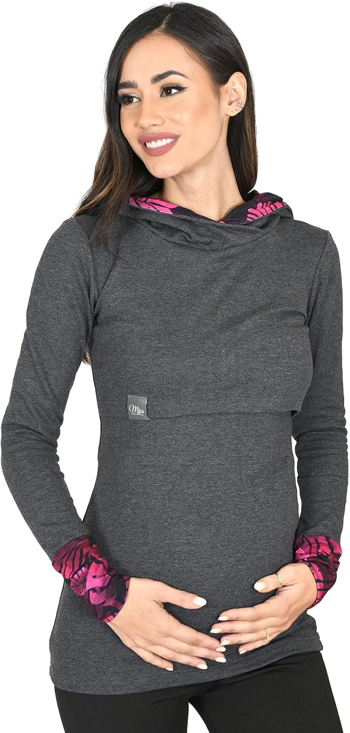 MijaCulture Umstandsmode 2in1 Stillpullover & Umstandspullover Stilltop Stillpulli Neli M007 XL Grap