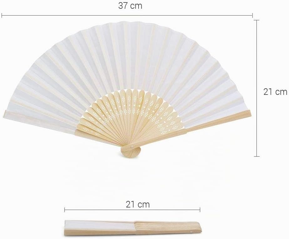 OLILLY 50 x Weisse Qualitätsfächer aus Stoff und Bambus – Für Hochzeit, Taufe, Feier oder Veranstalt