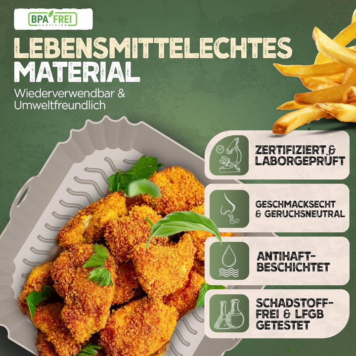 KNUSPERLIEBE® 3er SET Silikonform für Heissluftfritteuse Zubehör | Silikoneinsatz für Airfryer, Spül