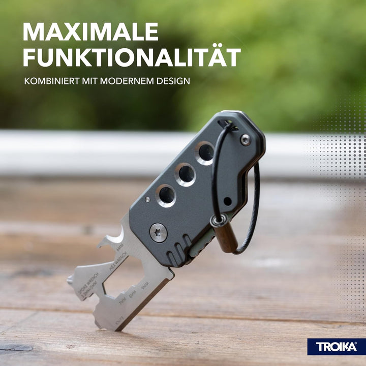 TROIKA Mini-Werkzeug mit 11 Funktionen – KEYTOOL – Messer – Schlüsselanhänger (Drahtschlaufe) – Fade