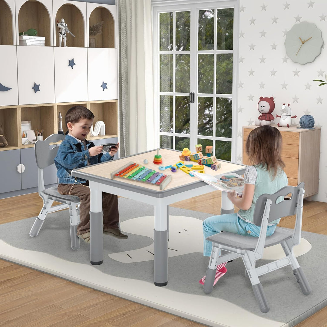 AufuN Kindertisch mit 2 Stühlen, Kindertischgruppe mit Verstellbarer Höhe, Kinderzimmertisch & -stuh